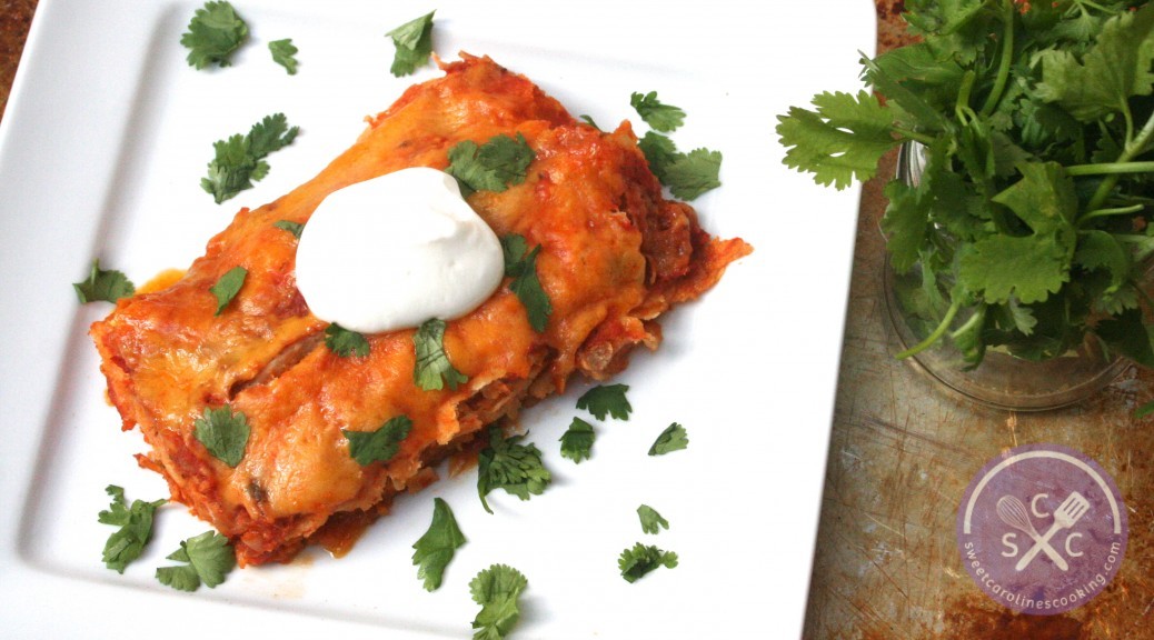 here we go again. [shredded chicken enchiladas w. bell peppers in red