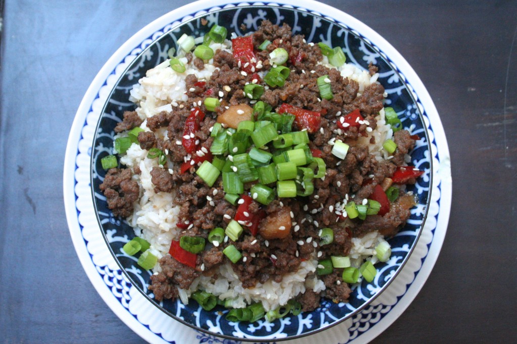 keeping busy. [korean beef bowl w. bell peppers & water chestnuts ...