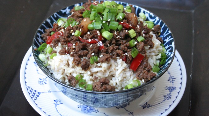 keeping busy. [korean beef bowl w. bell peppers & water chestnuts ...