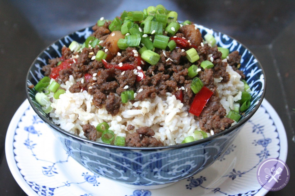 keeping busy. [korean beef bowl w. bell peppers & water chestnuts