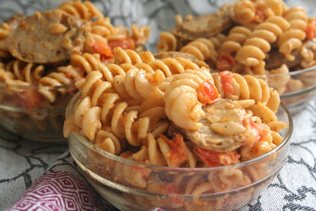 Toss It In. [rotini Pasta W. Tomato Cream Sauce & Chicken Apple Sausage ...