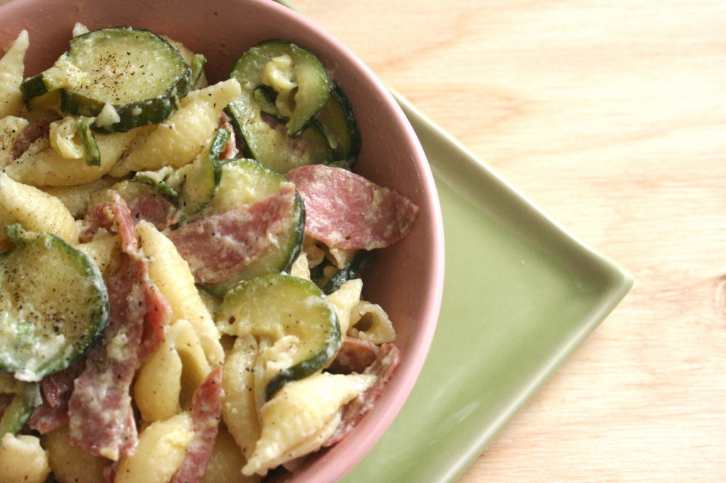 taking a back seat. [zucchini & salami pasta] sweet caroline's cooking